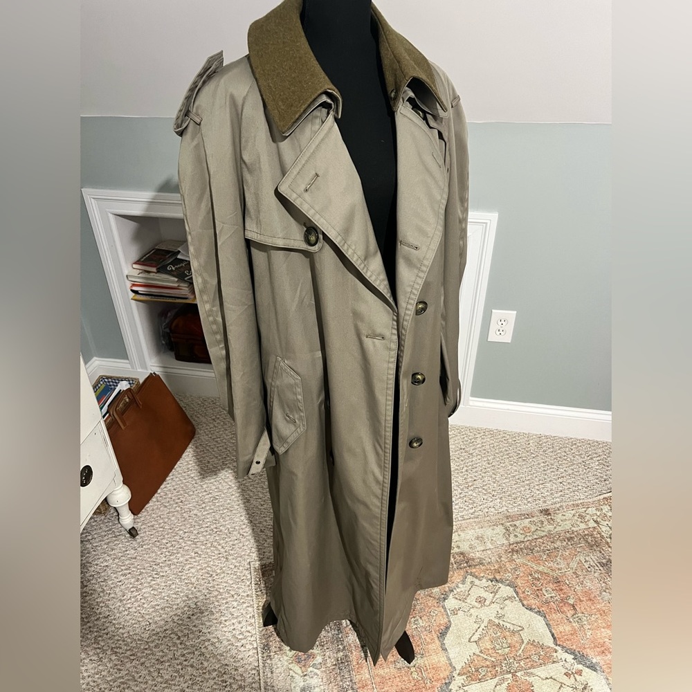 Bradley Jons for G&C Mens Olive Green Trench Coat Removable Wool Liner Size L 40